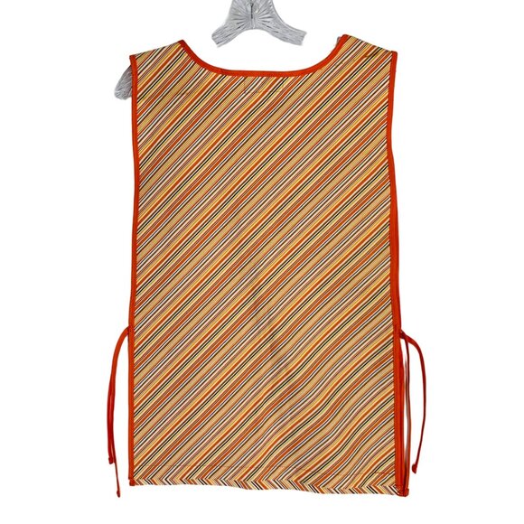 Retro 70s Angelica Striped Apron Vest Sz L Pockets Orange Yellow Kitchy Kitchen - Picture 11 of 11